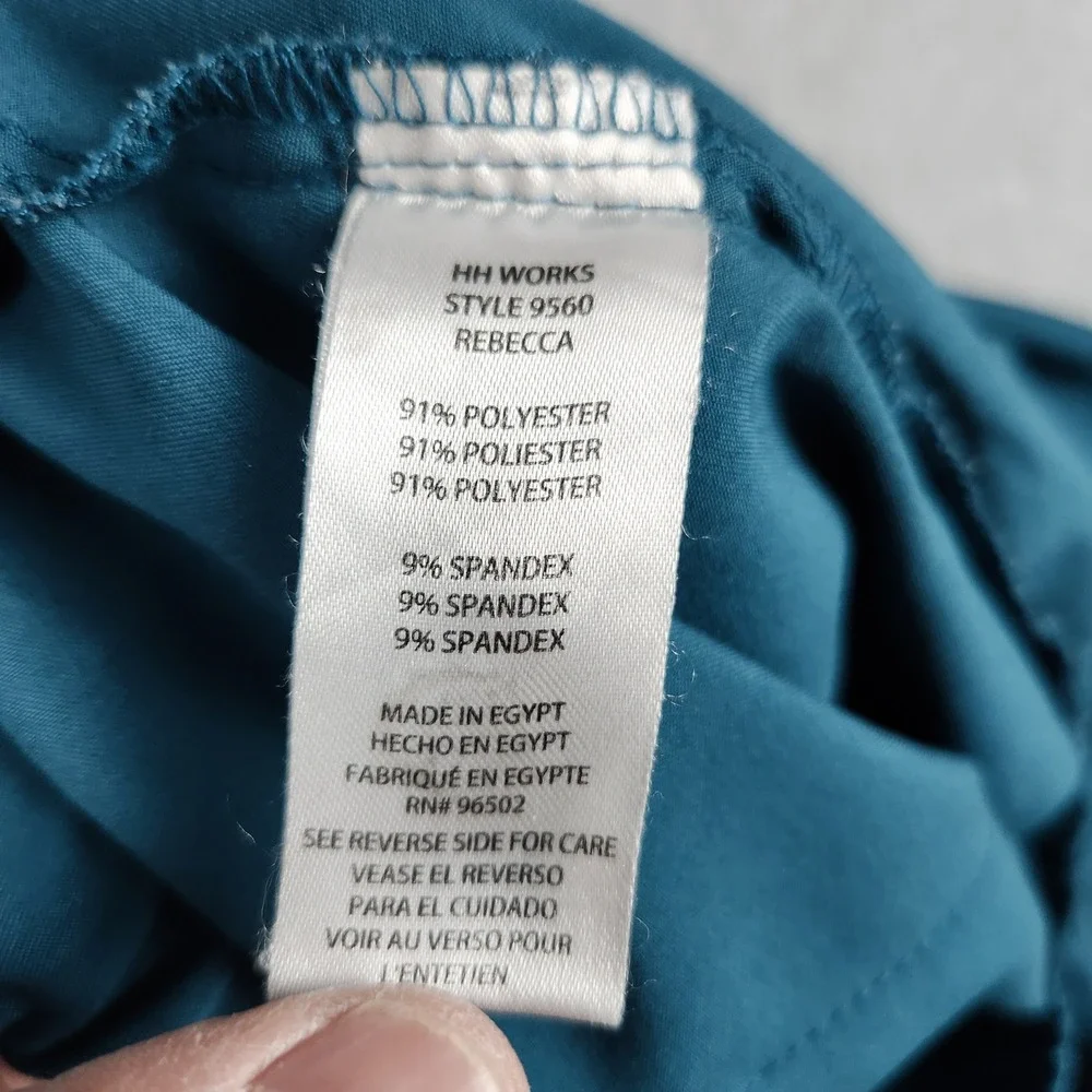 HH Works Scrub Pants Mens L Teal‎ Rebecca Cargo Drawstring Waist Stretch Medical